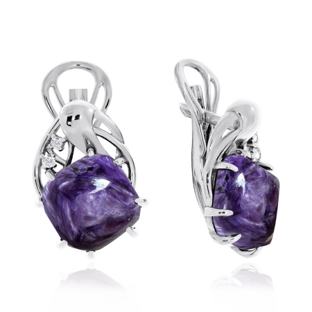 Серьги из серебра с чароитами и фианитами