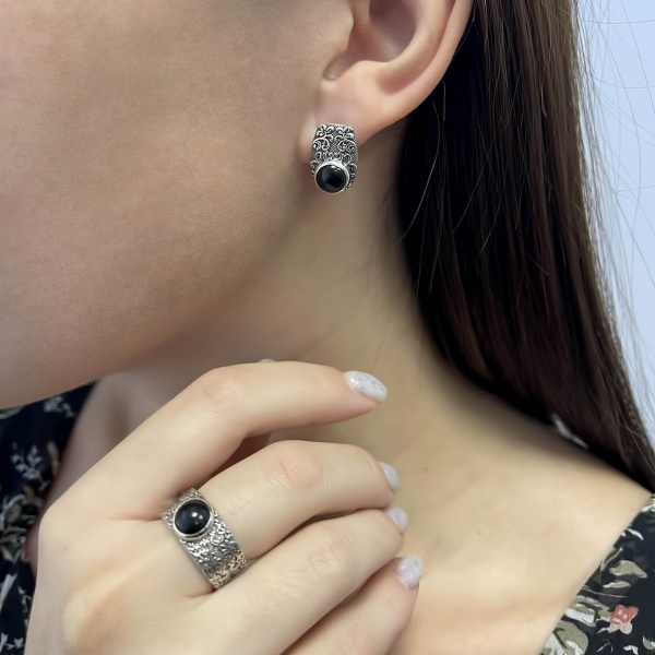 Серьги из серебра с обсидианами 2310321366-20 от KRASNOE, металл Серебро, вставка Обсидиан