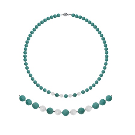 Бусы из серебра с жемчугами и амазонитами 8340376103-55