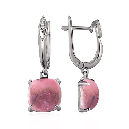 Серьги из серебра с родонитами и фианитами 3457013455 от KRASNOE, металл Серебро, вставка Родонит