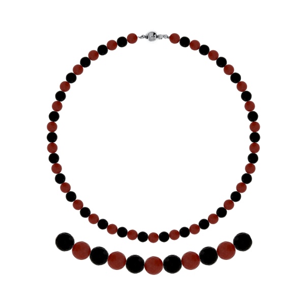 Бусы из серебра с ониксами и агатами 8340436116-50