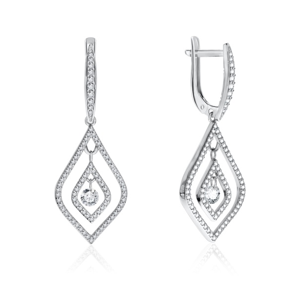 Серьги из серебра с фианитом 2340200764л от KRASNOE, металл Серебро, вставка Фианит