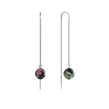 Серьги из серебра с рубин-цоизитами 2340590712 от KRASNOE, металл Серебро, вставка Цоизит