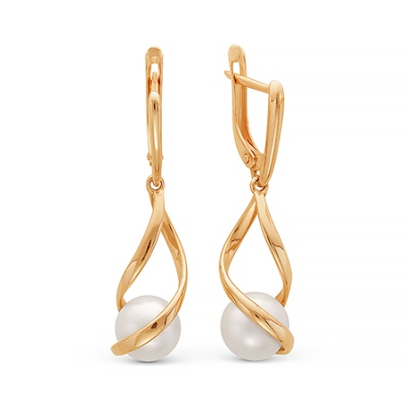 Серьги из золота Z2-9123 от KRASNOE, металл Золото, вставка Жемчуг , фианиты