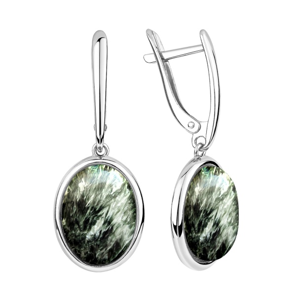 Серьги из серебра с серафинитами 2340925154 от KRASNOE, металл Серебро, вставка Серафинит