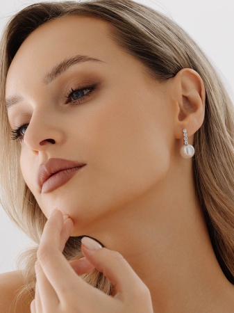 Серьги из серебра с жемчугом 2340241576 от KRASNOE, металл Серебро, вставка Жемчуг Имитация