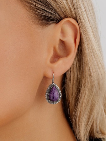 Серьги из серебра с чароитами 2310465062 от KRASNOE, металл Серебро, вставка Чароит