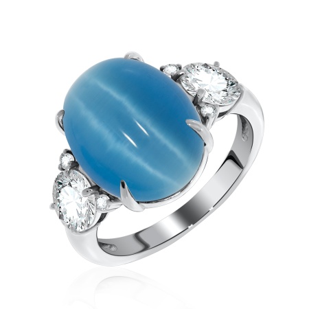 Купить кольцо из серебра с кошачий глазом и фианитами в интернет-магазине KRASNOE