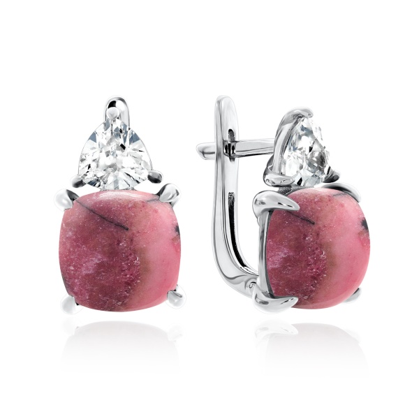 Серьги из серебра с родонитами и фианитами 2340450872-1 от KRASNOE, металл Серебро, вставка Родонит