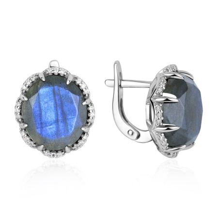 Серьги из серебра с лабрадоритами и фианитами
