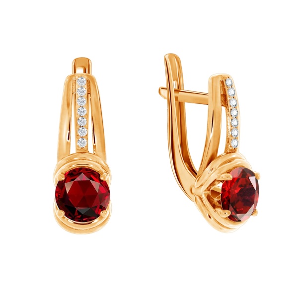 Серьги из серебра с гранатами и фианитами со скидкой