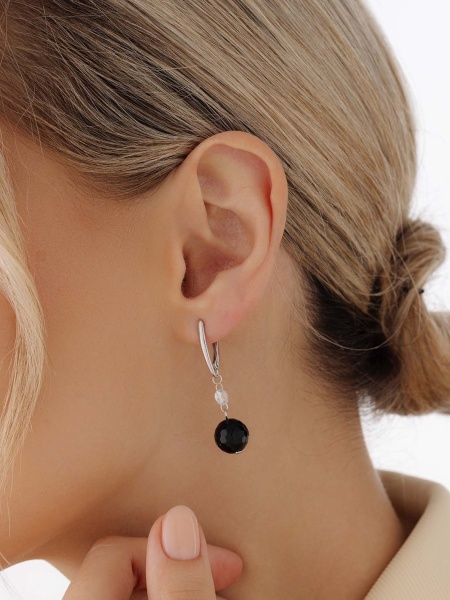 Серьги из серебра с агатами и фианитами 2340430625 от KRASNOE, металл Серебро, вставка Оникс