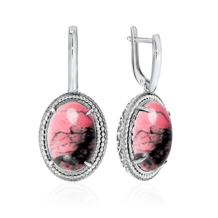 Серьги из серебра с родонитами