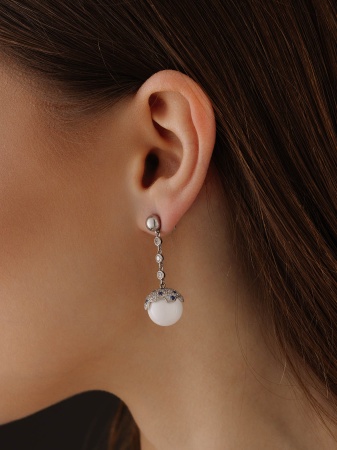 Пусеты из серебра с агатами, ситаллами и фианитами 2340390850л-10 от KRASNOE, металл Серебро, вставка Агат