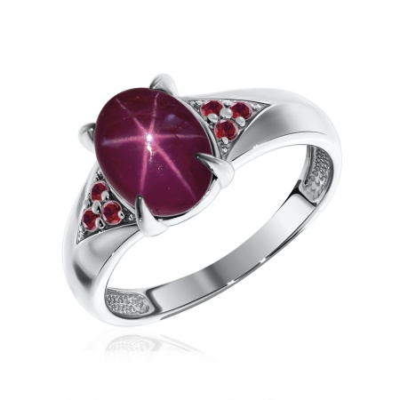 Купить кольцо из серебра с рубином звездчатым и ситаллами в интернет-магазине KRASNOE