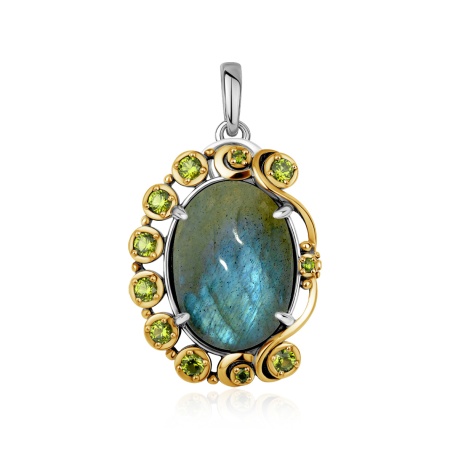 Купить подвеска из серебра с лабрадоритом и фианитами