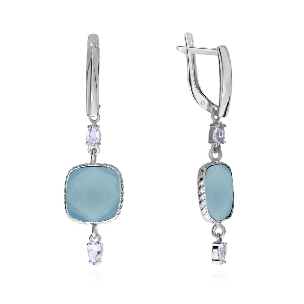 Серьги из серебра с халцедонами и фианитами