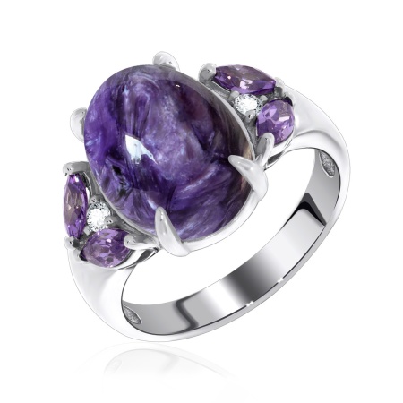 Купить кольцо из серебра с чароитом и фианитами в интернет-магазине KRASNOE