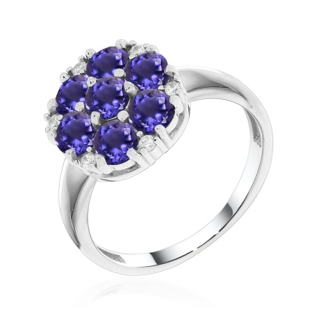 Кольцо из серебра с фианитами и иолитами со скидкой