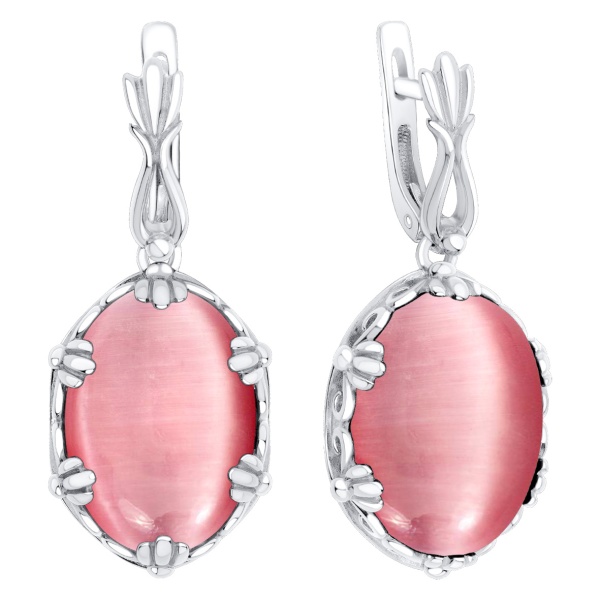 Серьги из серебра с агатом 2340265729-30 от KRASNOE, металл Серебро, вставка Кошачий глаз