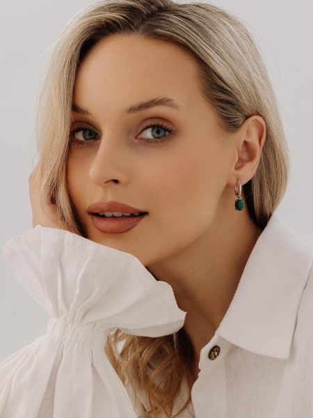 Серьги из серебра с малахитами 2340380901 от KRASNOE, металл Серебро, вставка Малахит