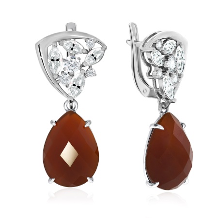Серьги из серебра с агатами и фианитами