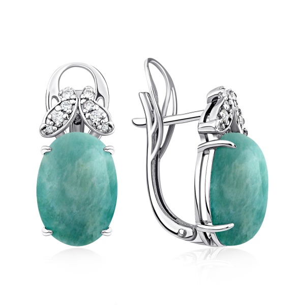 Серьги из серебра с амазонитами и фианитами