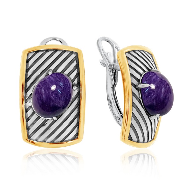 Серьги из серебра с чароитами 2317461757 от KRASNOE, металл Серебро, вставка Чароит