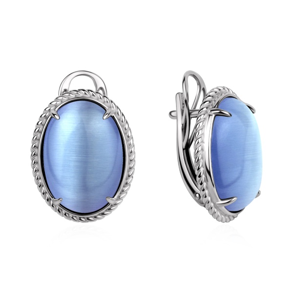 Серьги из серебра с кошачим глазом