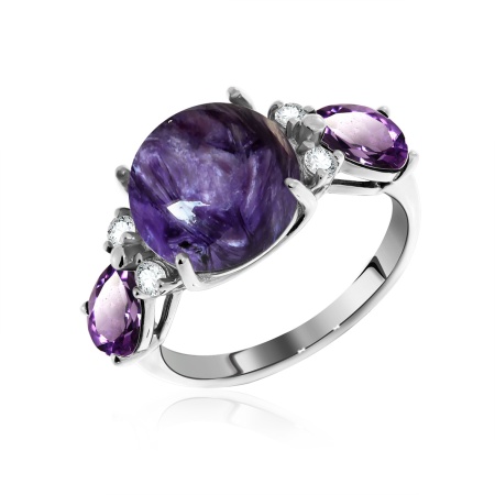 Купить кольцо из серебра с чароитом и фианитами в интернет-магазине KRASNOE