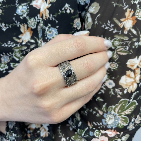 Купить кольцо из серебра с обсидианом в интернет-магазине KRASNOE