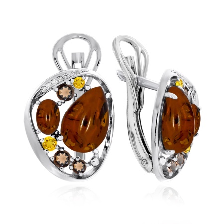 Серьги из серебра с янтарём и фианитами