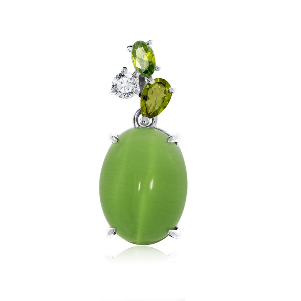 Купить подвеска из серебра с ситаллом, кошачий глазами и фианитами