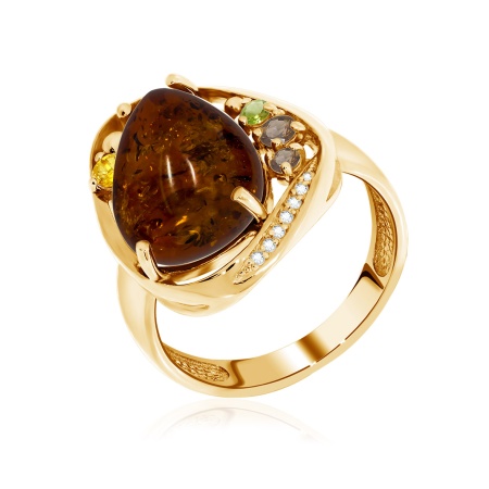 Купить кольцо из серебра с ситаллом, янтарём и фианитами в интернет-магазине KRASNOE