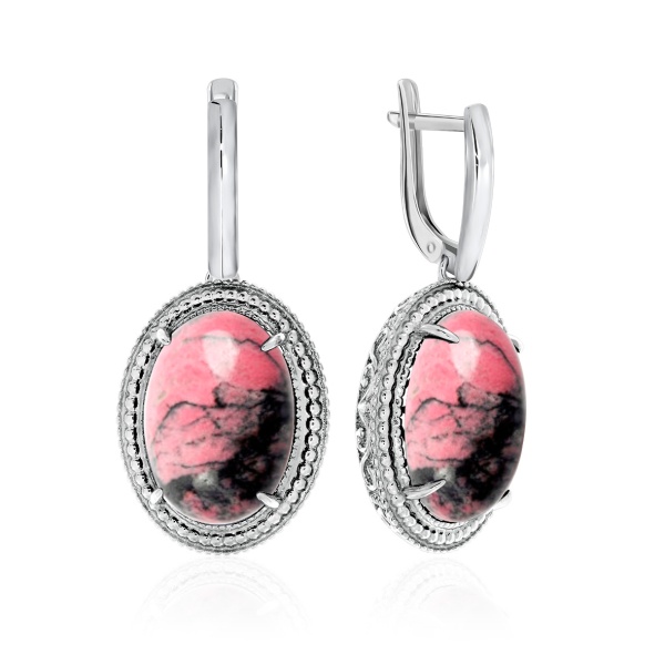 Серьги из серебра с родонитами
