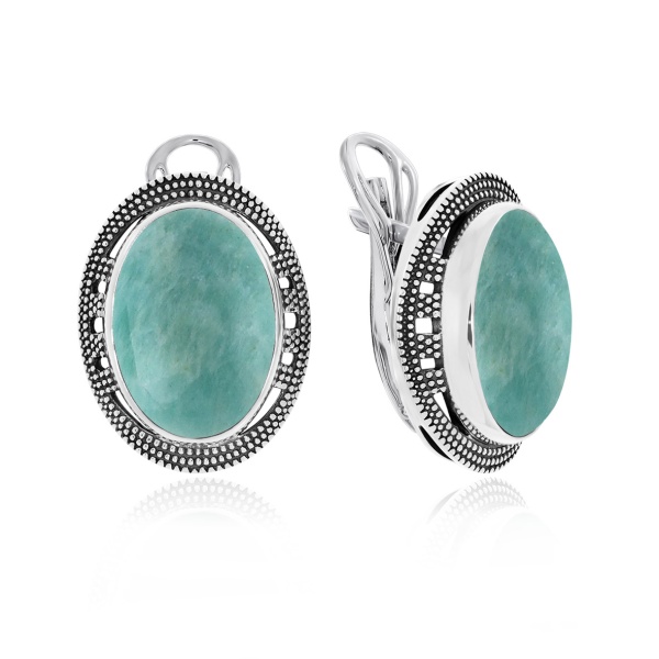 Серьги из серебра с амазонитами 2310370981 от KRASNOE, металл Серебро, вставка Амазонит