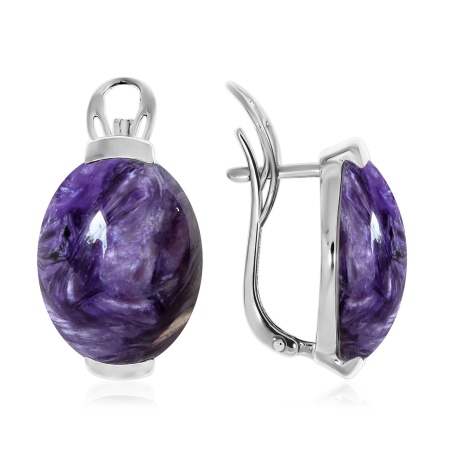 Серьги из серебра с чароитами 2340463416 от KRASNOE, металл Серебро, вставка Чароит