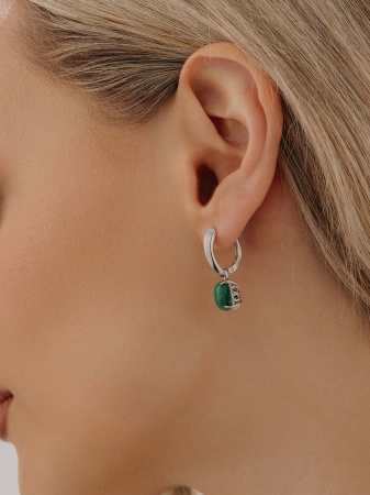 Серьги из серебра с малахитами 2340380901 от KRASNOE, металл Серебро, вставка Малахит