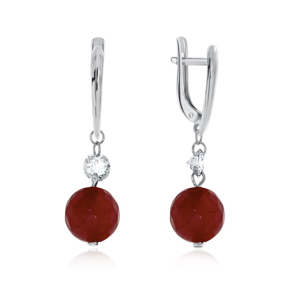 Серьги из серебра с агатами и фианитами 2340650625-37 от KRASNOE, металл Серебро, вставка Жад