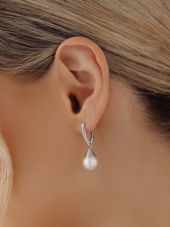 Серьги из серебра с жемчугом 2340240868 от KRASNOE, металл Серебро, вставка Жемчуг Имитация