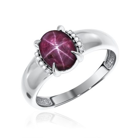 Кольцо из серебра с рубином звездчатым и фианитами со скидкой