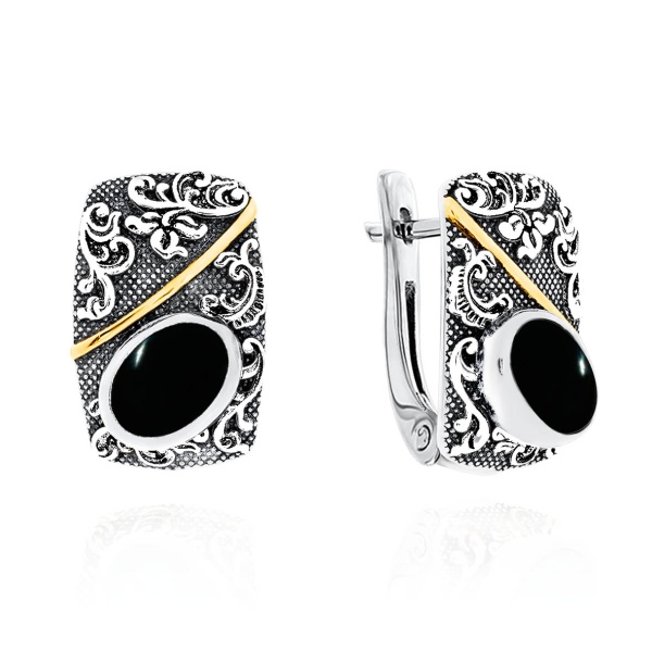 Серьги из серебра с обсидианами 2317321367-20 от KRASNOE, металл Серебро, вставка Обсидиан