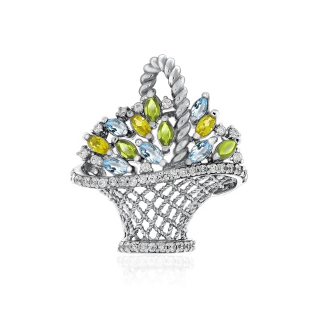 Брошь из серебра с ситаллами и фианитами