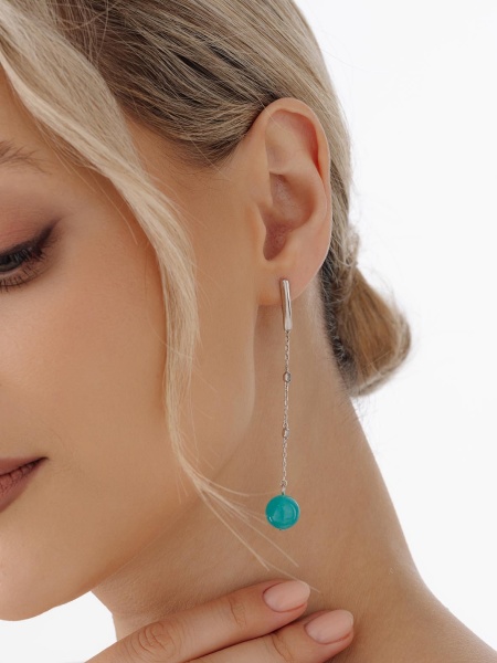 Серьги из серебра с амазонитами и фианитами 2340370853л от KRASNOE, металл Серебро, вставка Амазонит