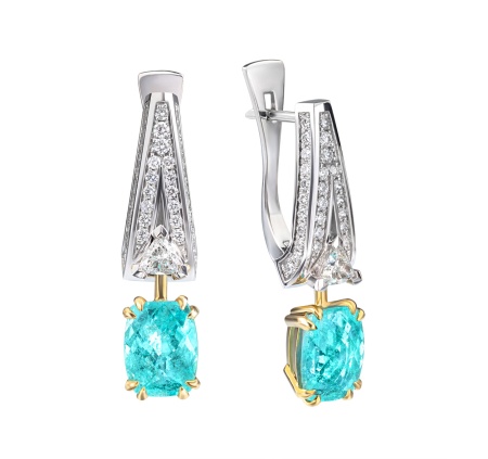 Серьги из золота с турмалинами и бриллиантами