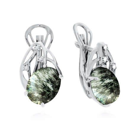 Серьги из серебра с серафинитом и фианитами 2340920985 от KRASNOE, металл Серебро, вставка Серафинит