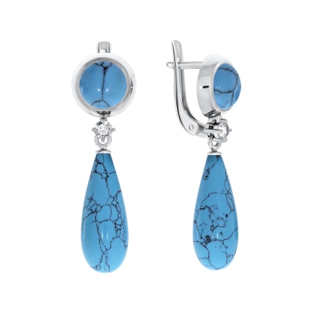 Серьги из серебра с фианитами и бирюзой 2340270340-1 от KRASNOE, металл Серебро, вставка Бирюза синт.