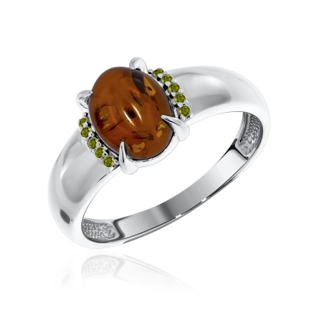 Купить кольцо из серебра с янтарём и фианитами в интернет-магазине KRASNOE