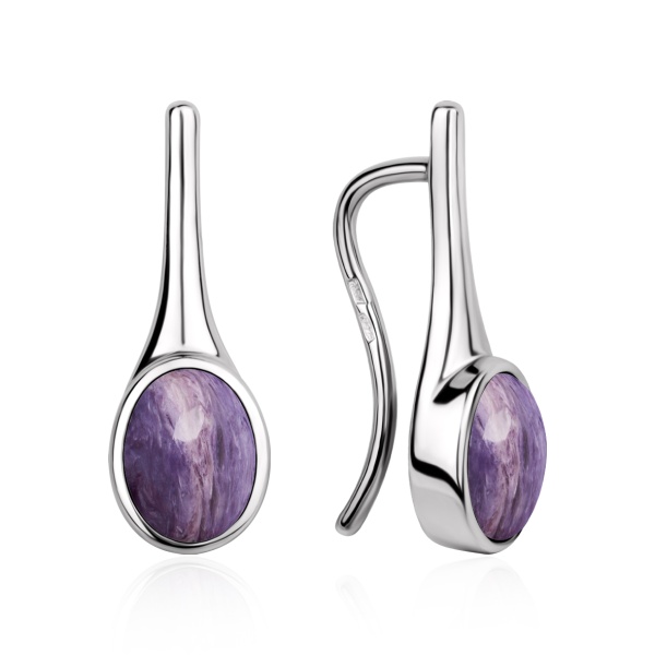 Серьги из серебра с чароитом в ювелирном интернет-магазине