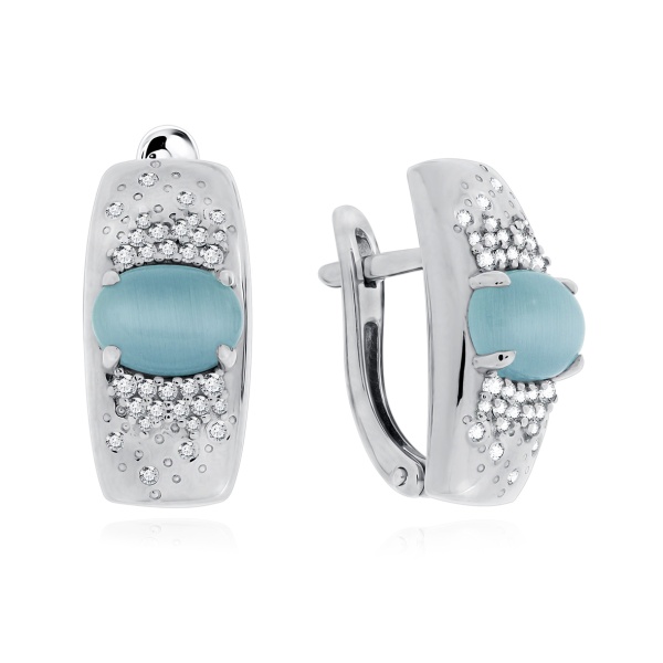 Серьги из серебра с кошачий глазами и фианитами 2340262376л-70 от KRASNOE, металл Серебро, вставка Кошачий глаз